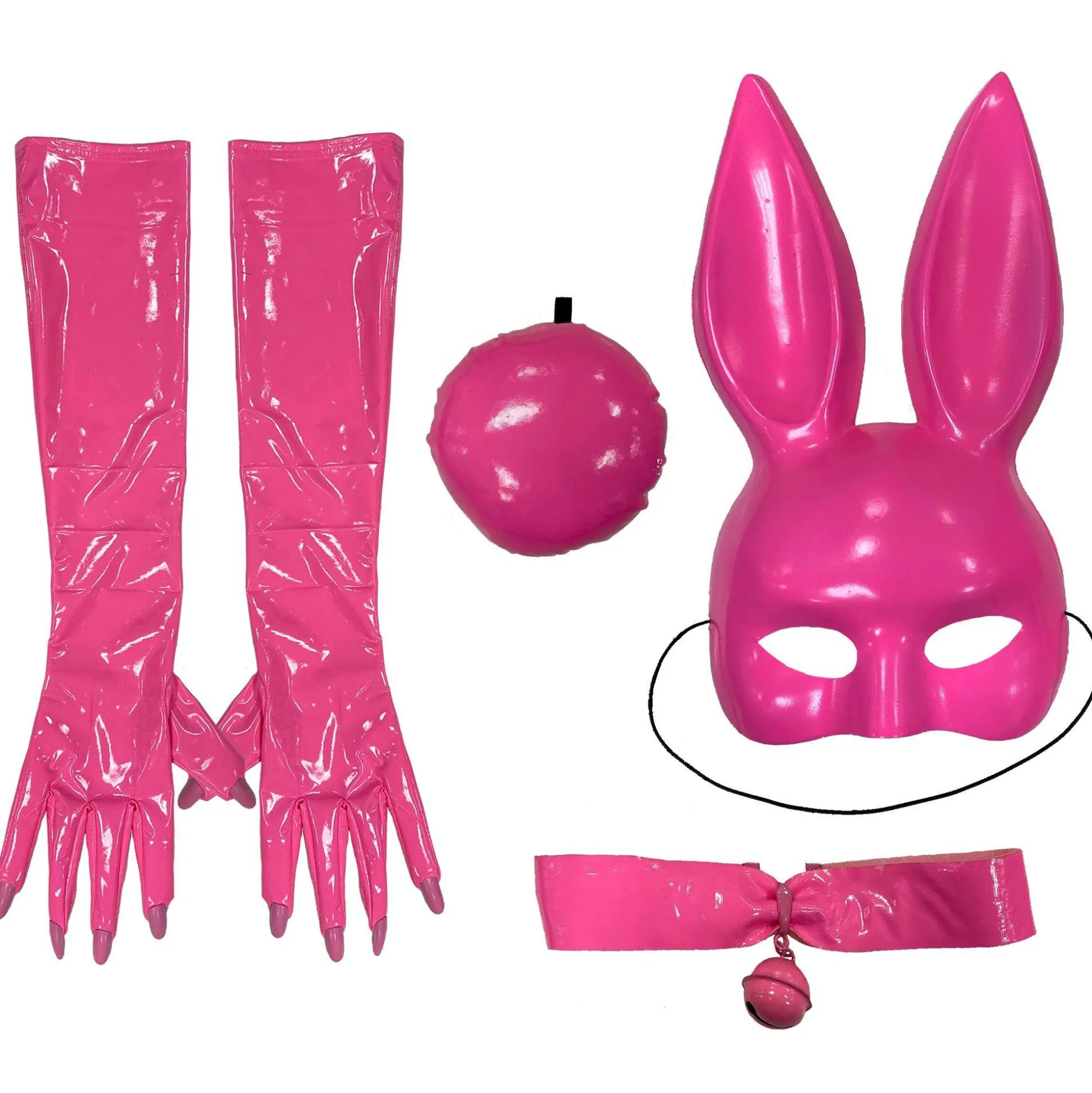 Fashion Adult Bright Pink Latex Bunny Costume Accessory Kit Women Sexy