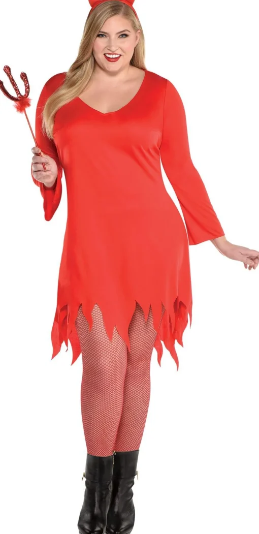 Best Sale Adult Burnin' Up Devil Costume Plus Size Women Scary