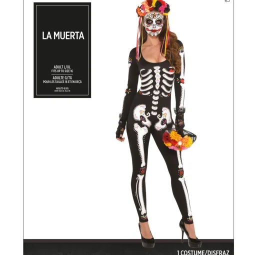 Clearance Adult La Muerta Day Of The Dead Skeleton Catsuit Women Scary