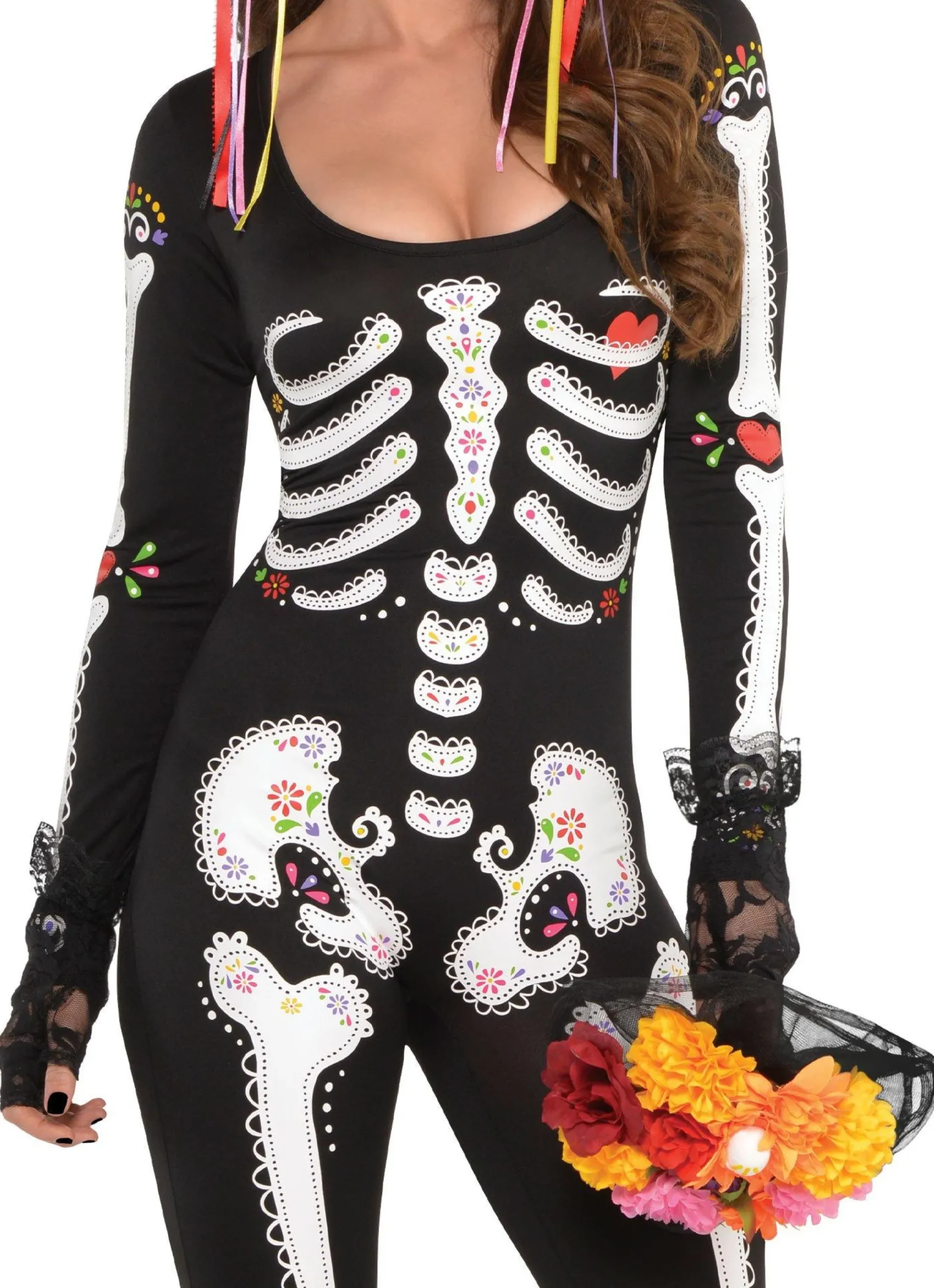Outlet Adult La Muerta Day Of The Dead Skeleton Catsuit Women Sexy