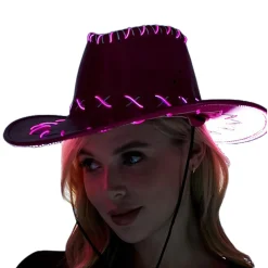Fashion Adult Light-Up Pink Fabric Cowboy Hat Cowboy