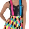 Clearance Adult Neon Harlequin Skirt With Suspenders & Bow Tie - Skater Clown Bodywear