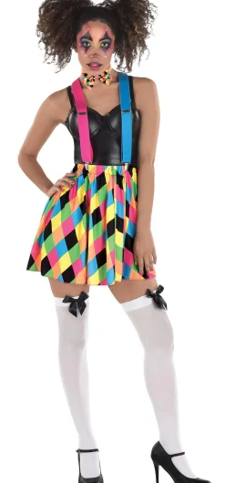 Online Adult Neon Harlequin Skirt With Suspenders & Bow Tie - Skater Clown Tutus, Skirts