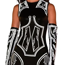 Best Adult Reflective Black Latex-Look Circuit Board Sleeveless Unitard Catsuit - Cyberpunk Bodywear