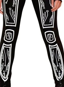 Best Adult Reflective Black Latex-Look Circuit Board Sleeveless Unitard Catsuit - Cyberpunk Bodywear