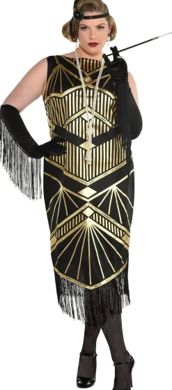 Best Adult Roaring 20S Gold Art Deco Flapper Costume Plus Size Plus Size Costumes