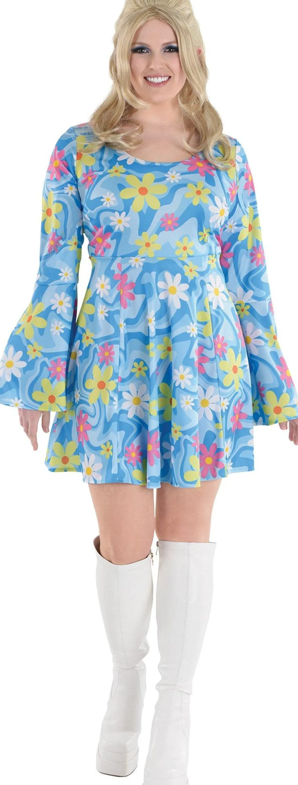 Best Sale Adult 60S Flower Print Plus Size Mini Dress Plus Size Costumes