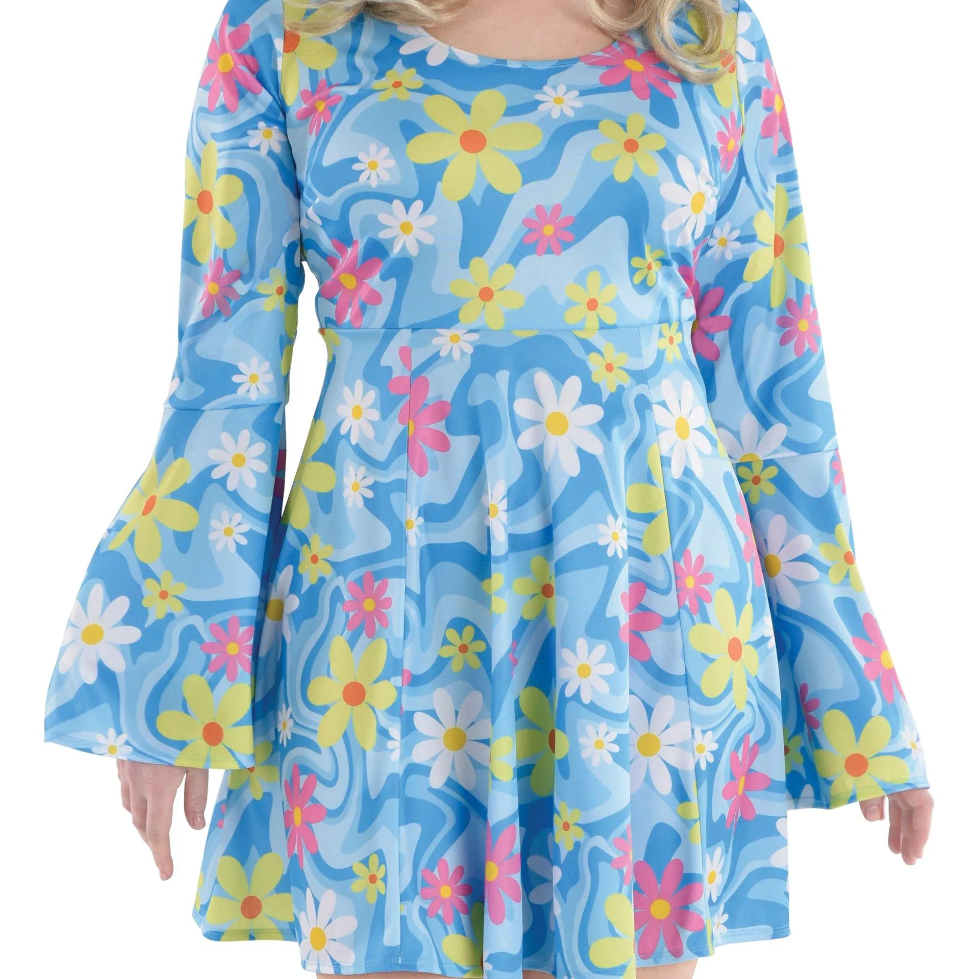 Best Sale Adult 60S Flower Print Plus Size Mini Dress Plus Size Costumes