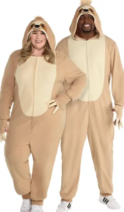 Fashion Adult Sloth One Piece Zipster Costume - Plus Size Couples' Costumes