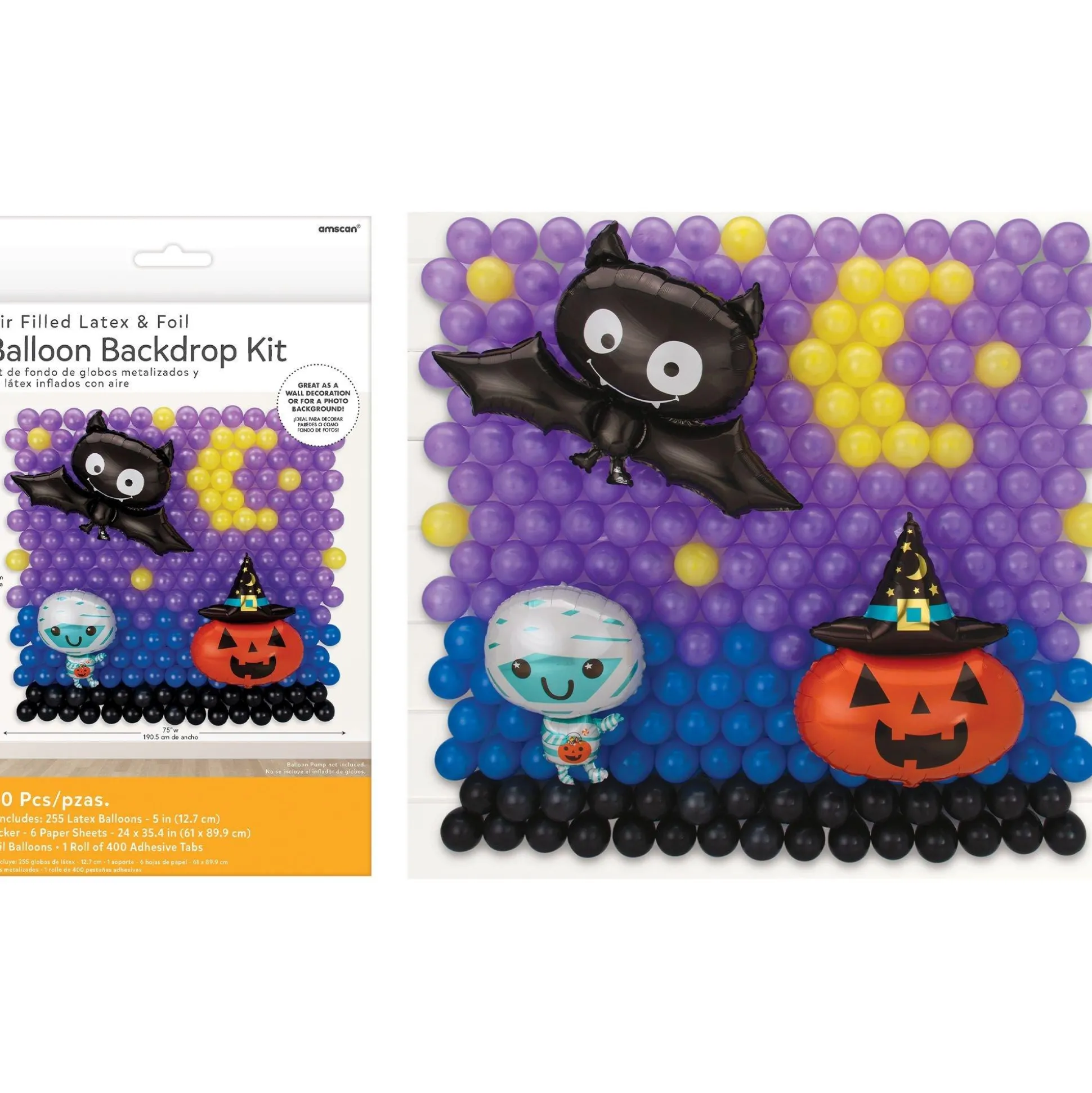 Party City Air-Filled Halloween Friends Foil & Latex Balloon Backdrop Kit, 6.25Ft X 5.9Ft| Balloons