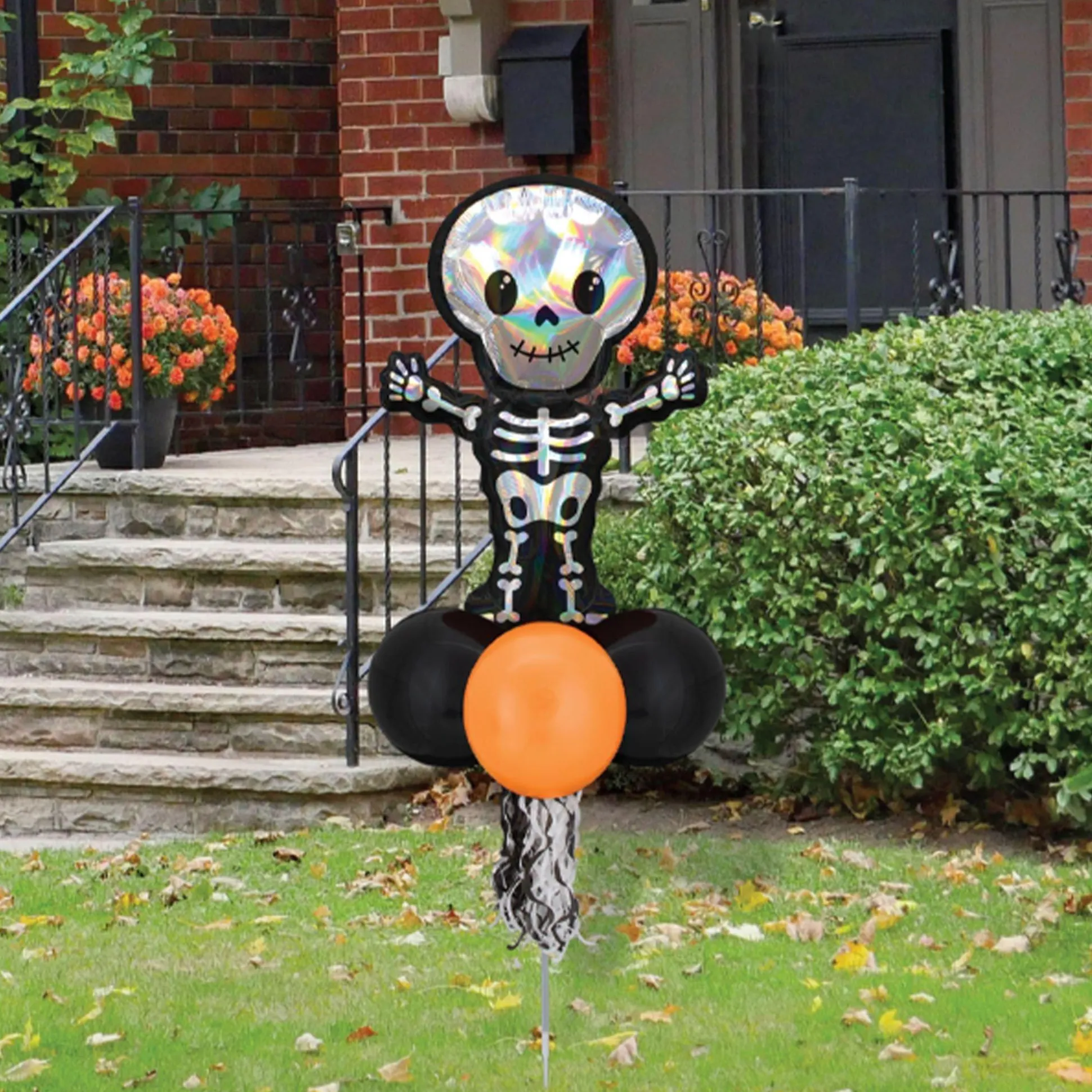 Party City Air-Filled Iridescent Skeleton Foil & Latex Balloon Yard Sign, 64In| Balloons