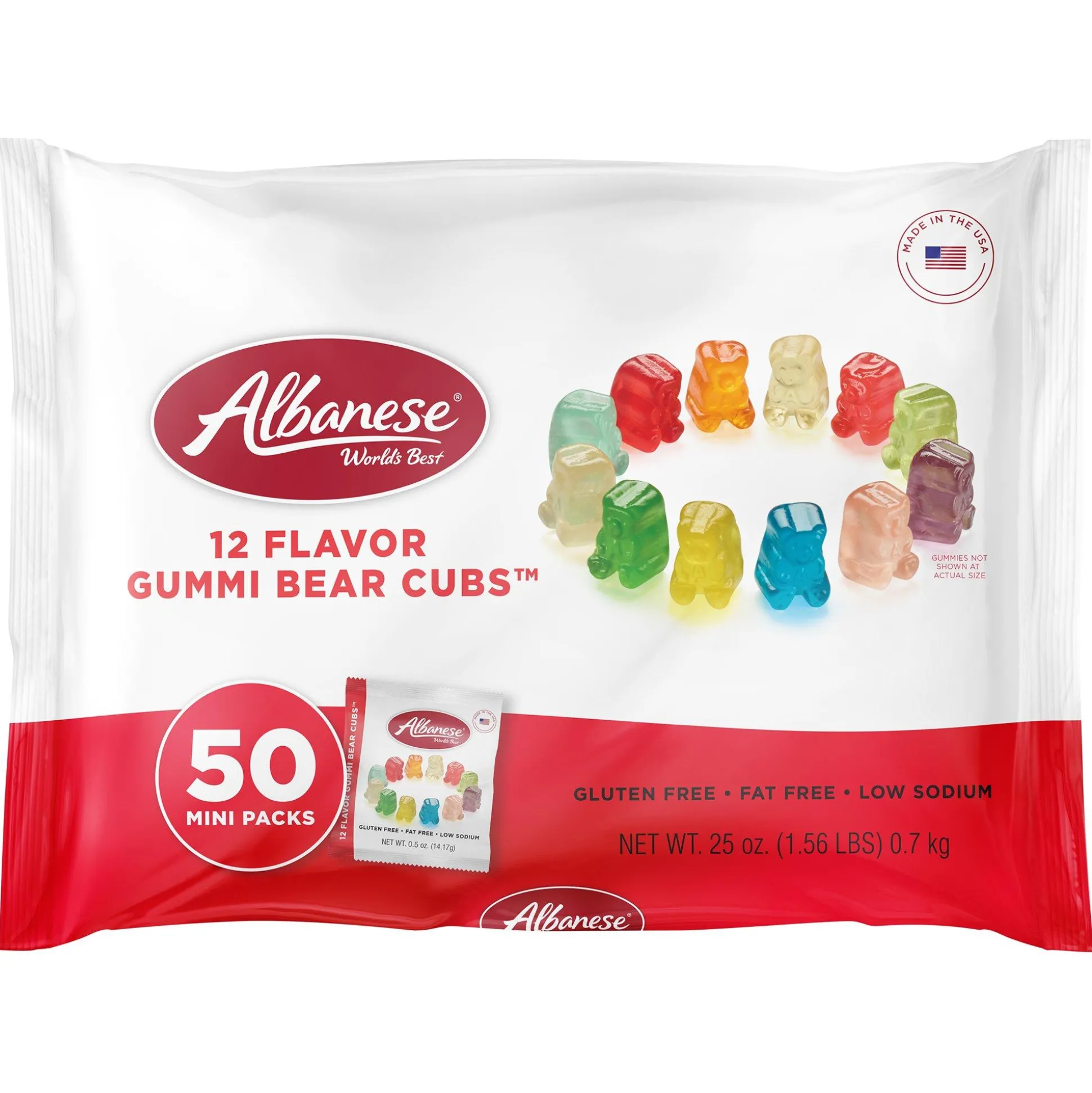 Cheap Albanese Assorted Gummi Bear Cubs Bag, 50 Mini Packs - 12 Flavors Bulk Candy