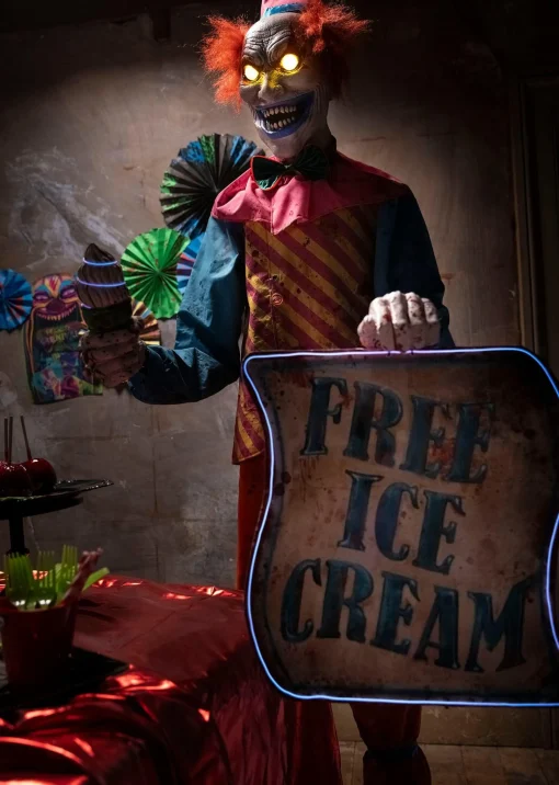Party City Animatronic Light Up Talking Neon Ice Cream Clown, 6Ft| Animatronics