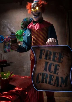Party City Animatronic Light Up Talking Neon Ice Cream Clown, 6Ft| Creepy Carnival
