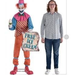 Party City Animatronic Light Up Talking Neon Ice Cream Clown, 6Ft| Creepy Carnival