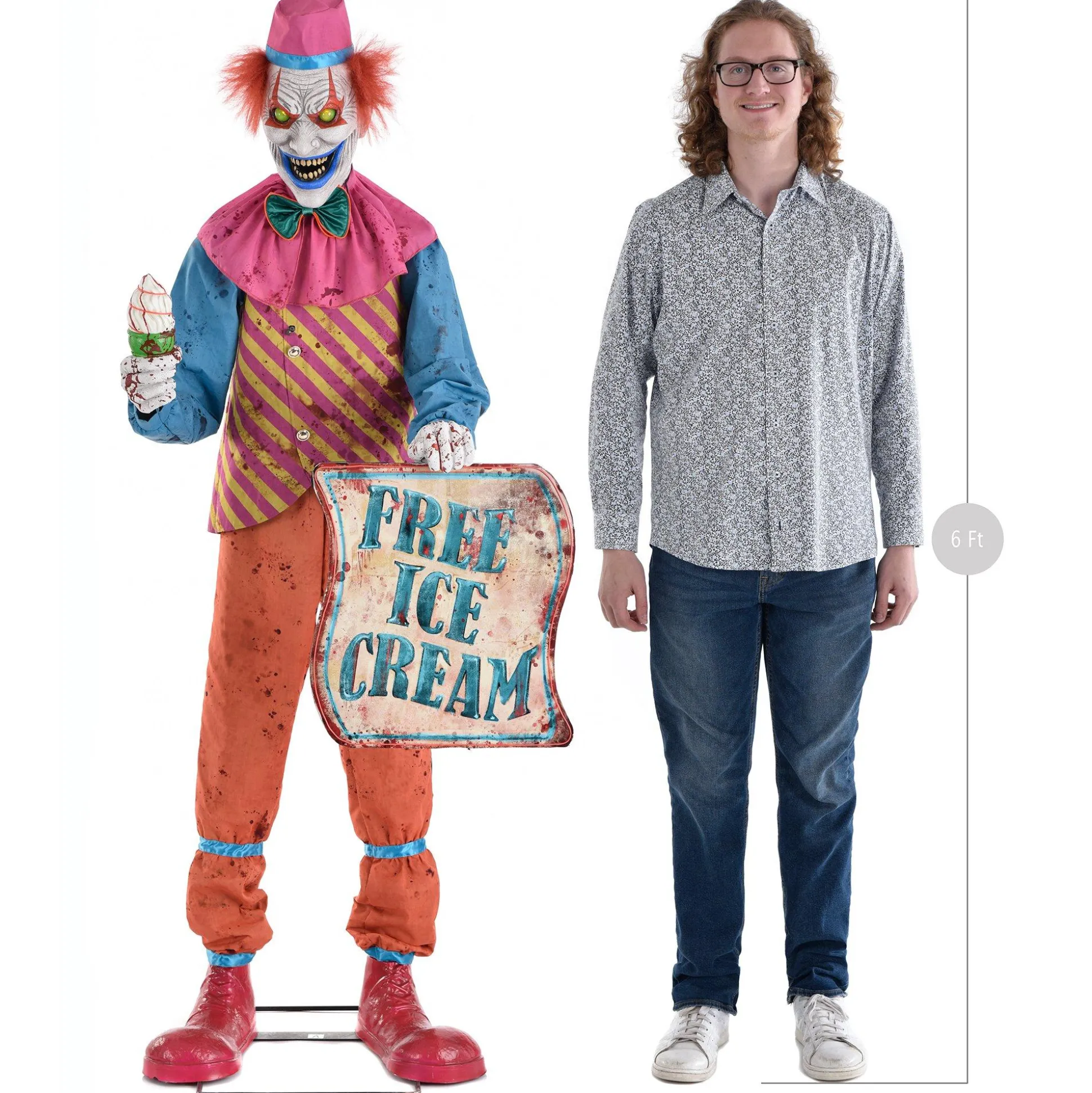 Party City Animatronic Light Up Talking Neon Ice Cream Clown, 6Ft| Creepy Carnival