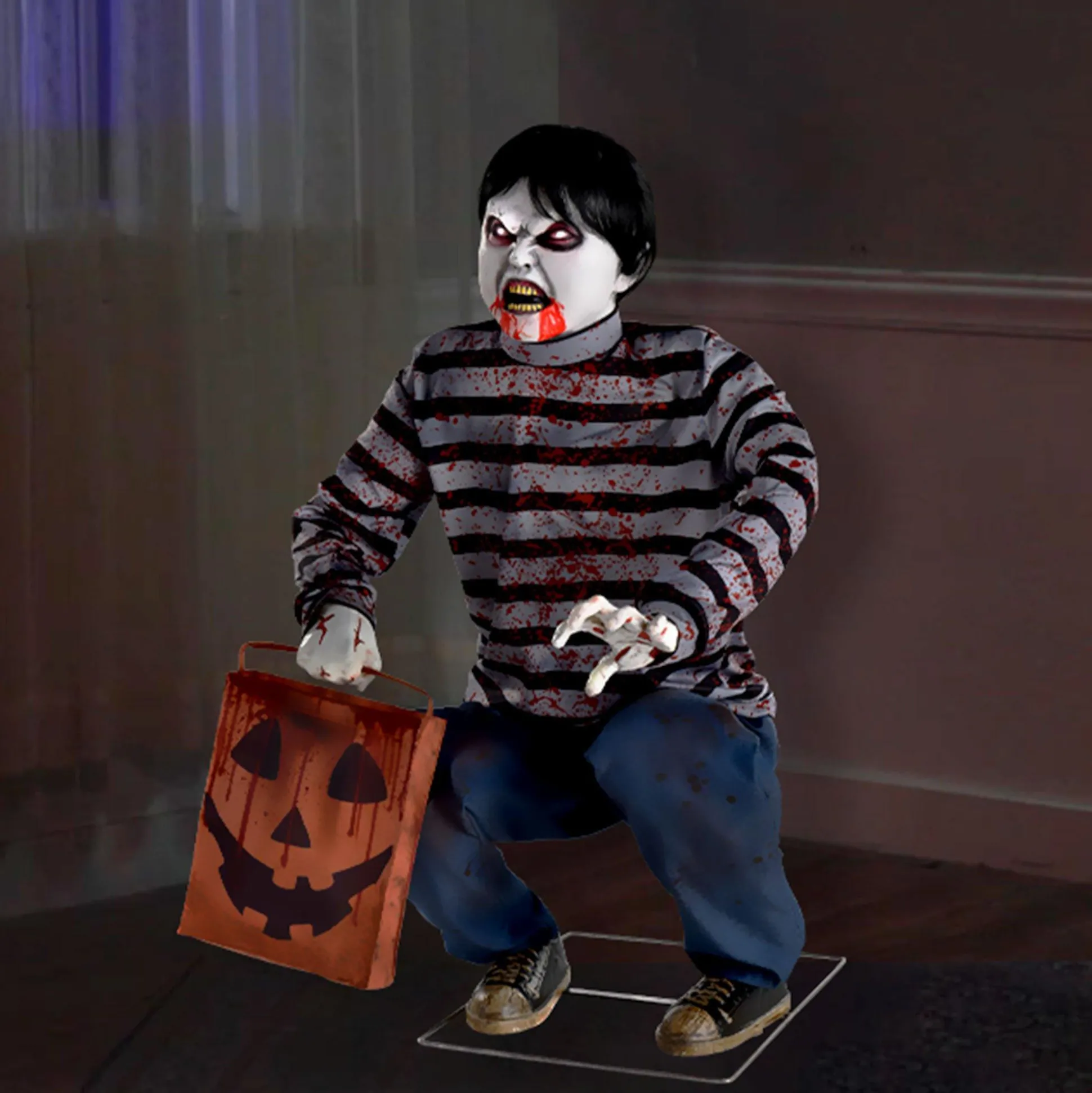 Party City Animatronic Light-Up Crouching Zombie Child, 2.3Ft X 3Ft - Halloween Decoration| Animatronics