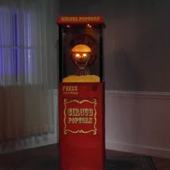 Party City Animatronic Light-Up Talking Circus Popcorn Pop-Out Clown, 5.6Ft - Halloween Decoration| Animatronics