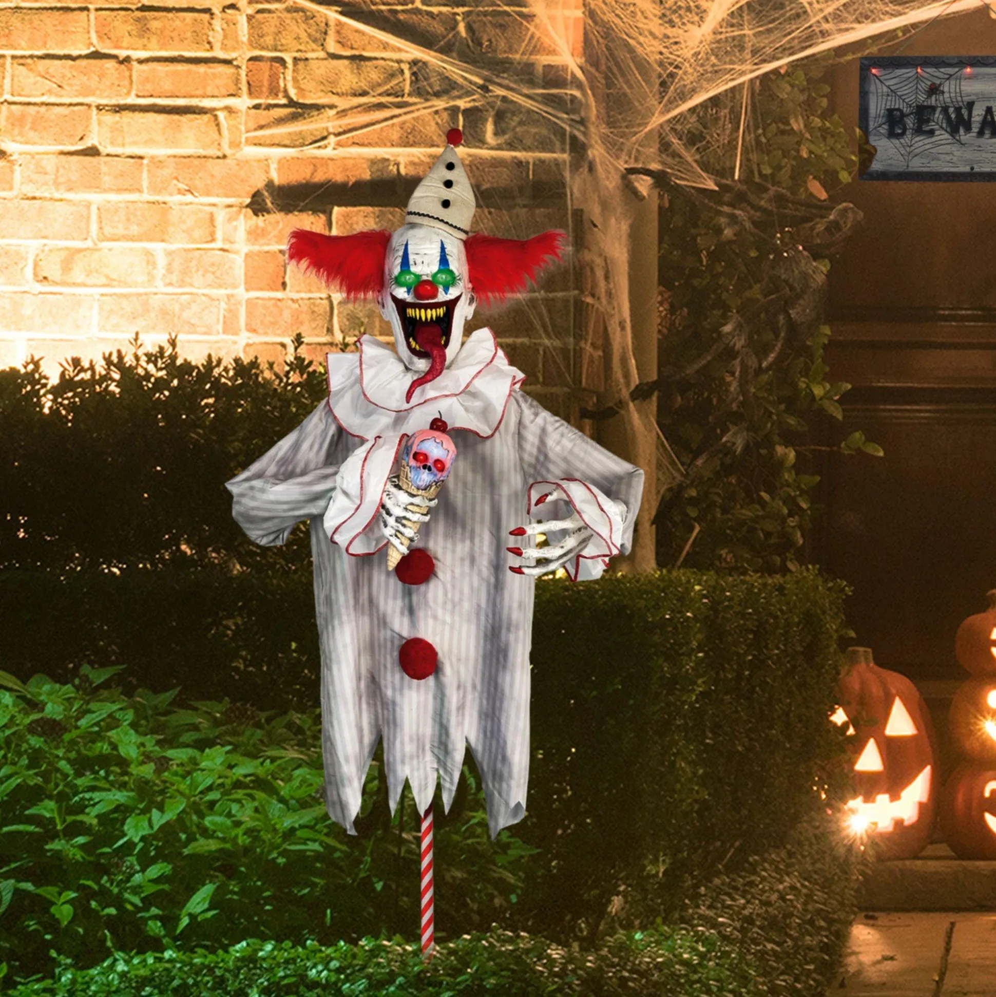 Party City Animatronic Light-Up Talking Ice Scream Clown Yard Stake, 7.5Ft - Halloween Decoration| Animatronics