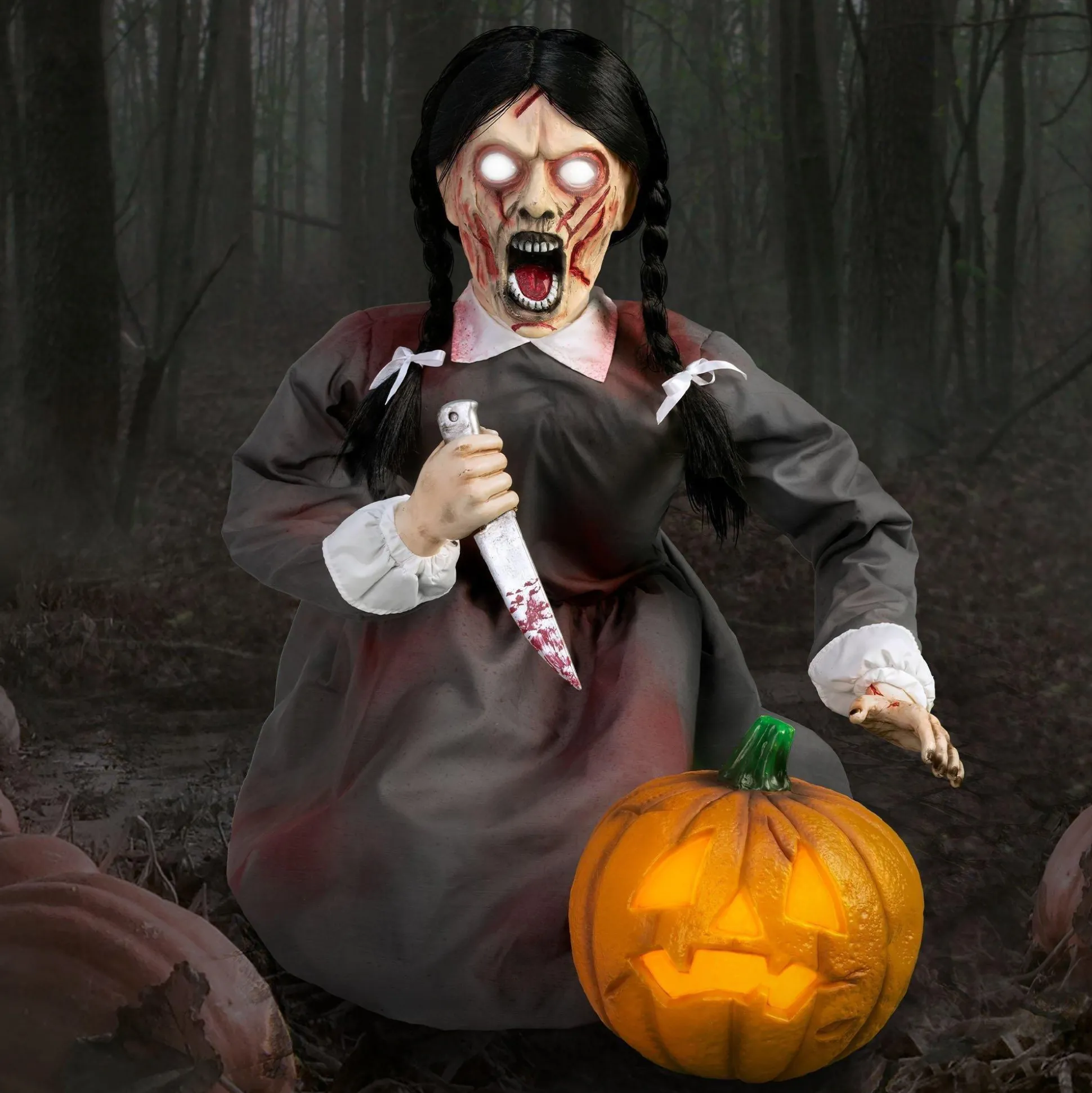 Party City Animatronic Light-Up Vengeful Vicky Pumpkin Carver Decoration, 22In X 36.8In| Animatronics