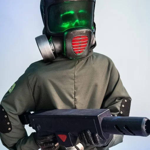 Party City Animatronic Light-Up Zombie Flamethrower Halloween Decoration With Sounds, 6.6Ft -The Exterminator| Animatronics