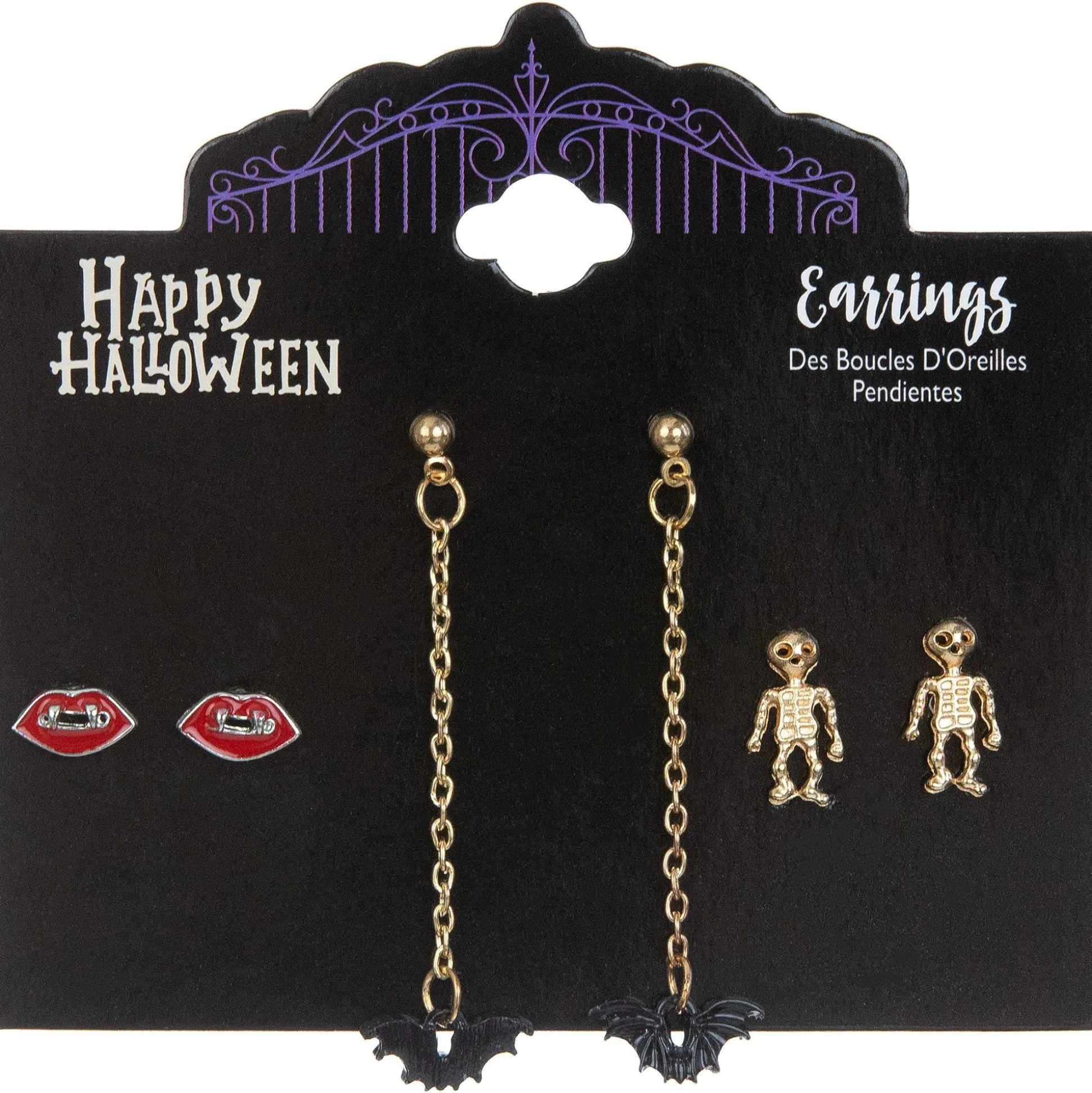 Outlet Bats, Fangs & Skeletons Halloween Earring Set, 3Ct Jewelry