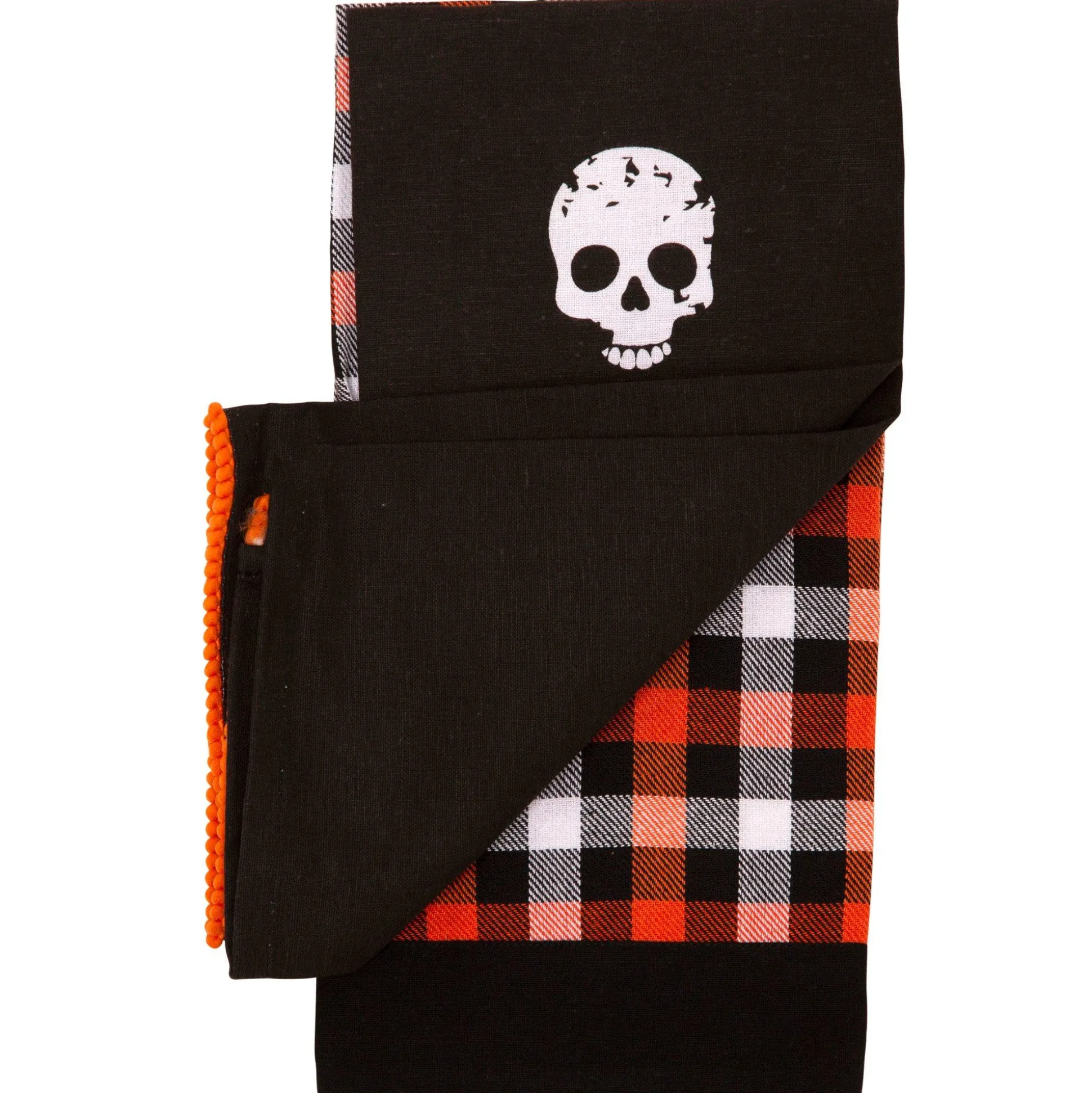 Party City Black & Orange Skulls & Buffalo Plaid Fabric Kitchen Towels, 18In X 28In, 2Ct| Table Décor & Centerpieces