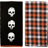 Party City Black & Orange Skulls & Buffalo Plaid Fabric Kitchen Towels, 18In X 28In, 2Ct| Home Décor