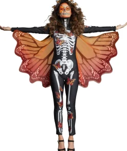 Online Black & Red Skeleton Catsuit With Butterflies For Adults - Day Of The Dead Bodywear