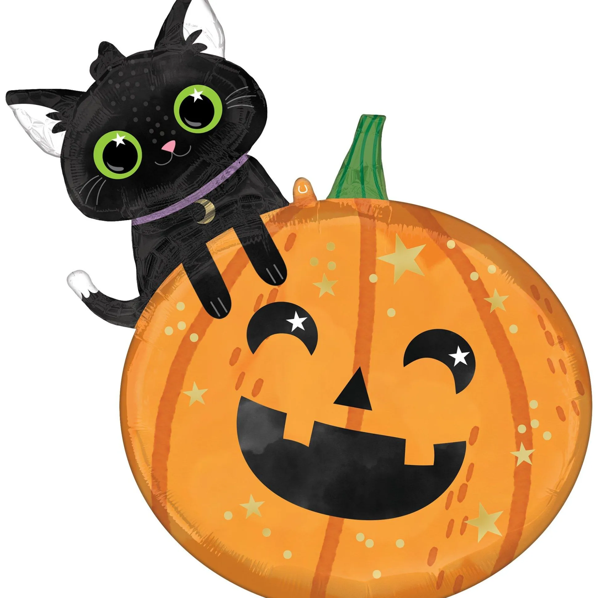 Party City Black Cat & Pumpkin Halloween Foil Balloon, 24In X 29In| Balloons