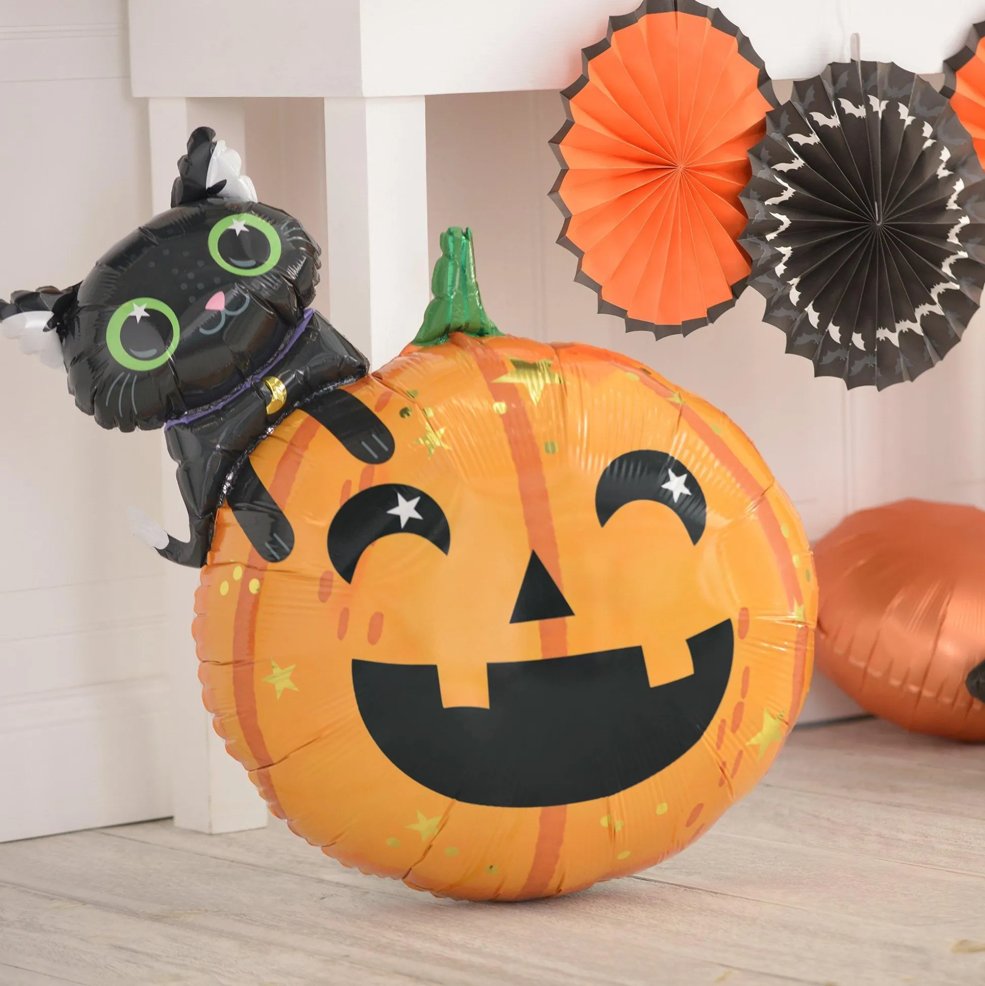 Party City Black Cat & Pumpkin Halloween Foil Balloon, 24In X 29In| Balloons