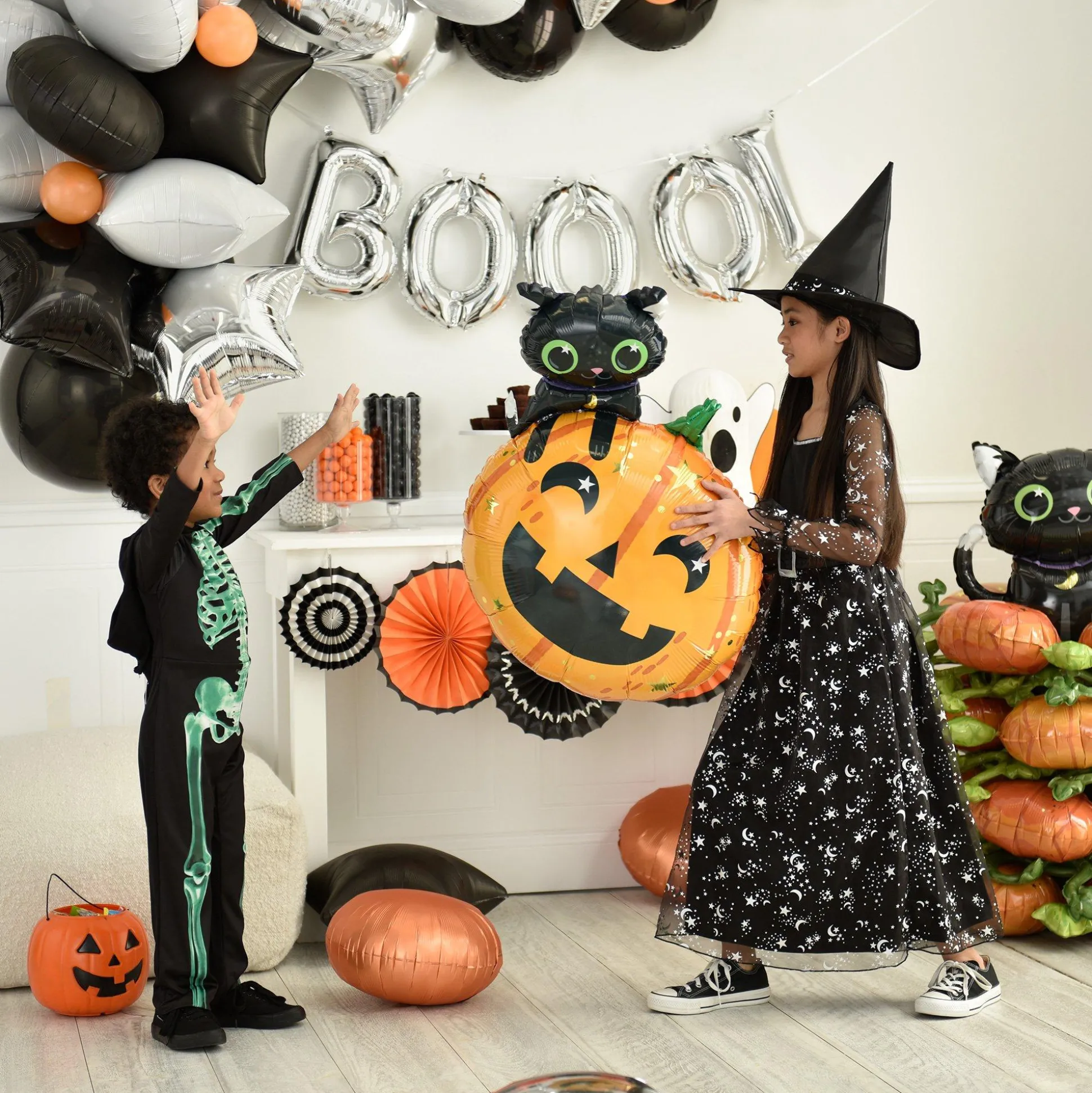 Party City Black Cat & Pumpkin Halloween Foil Balloon, 24In X 29In| Balloons