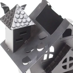 Party City Black Crooked Haunted House Metal Tea Light Candle Holder, 6.5In - Halloween Decoration| Table Décor & Centerpieces