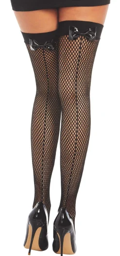 Sale Black Diamond Fishnet Stockings For Adults With Bow Backseam Bodywear