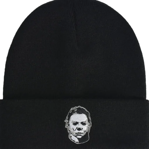 Sale Black Embroidered Michael Myers Mask Acrylic Knit Beanie - Halloween 2 Hats