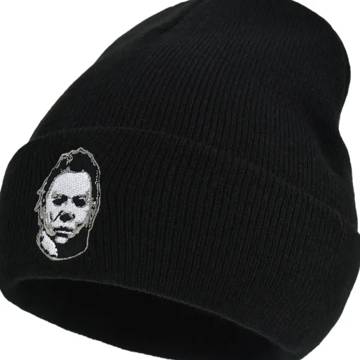 Sale Black Embroidered Michael Myers Mask Acrylic Knit Beanie - Halloween 2 Hats