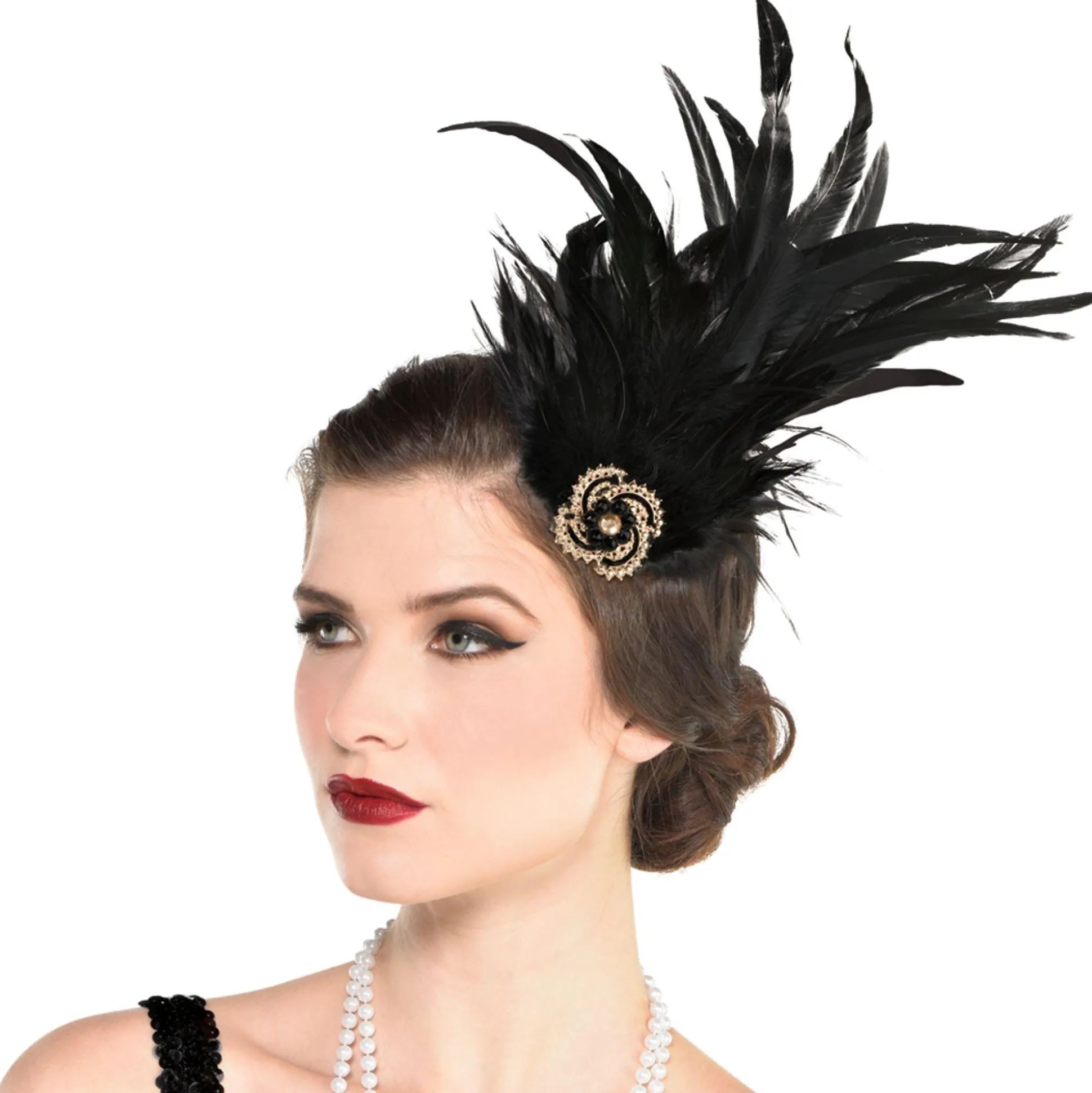Cheap Black Feather Flapper Headpiece Headbands, Tails