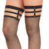 Fashion Black Fishnet Stockings With Strappy Vinyl Garters For Adults Tights