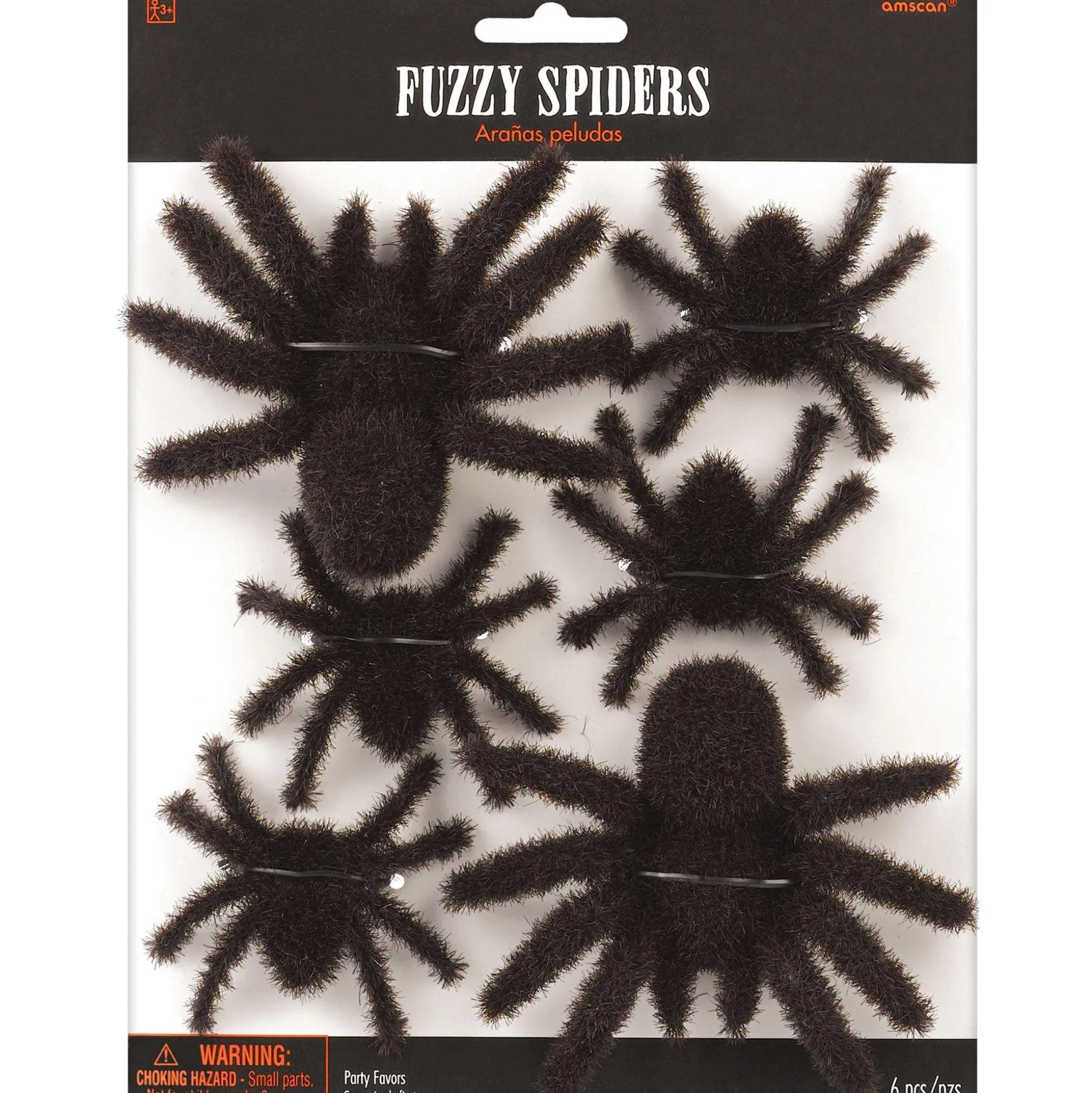 Party City Black Fuzzy Spiders 6Ct| Creatures