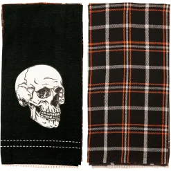 Party City Black Large Skull & Plaid Fabric Kitchen Towels, 18In X 28In, 2Ct| Home Décor