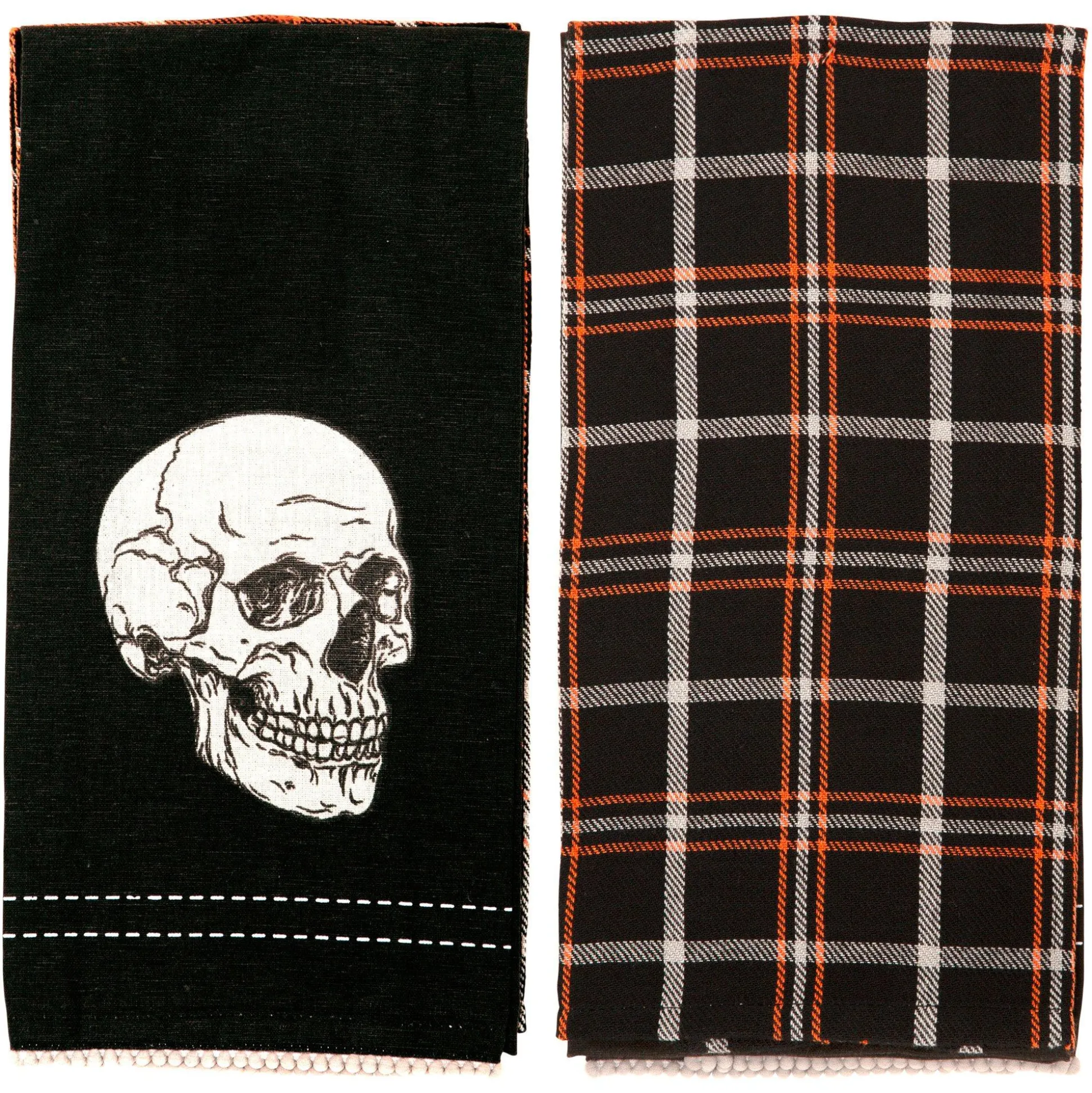 Party City Black Large Skull & Plaid Fabric Kitchen Towels, 18In X 28In, 2Ct| Home Décor