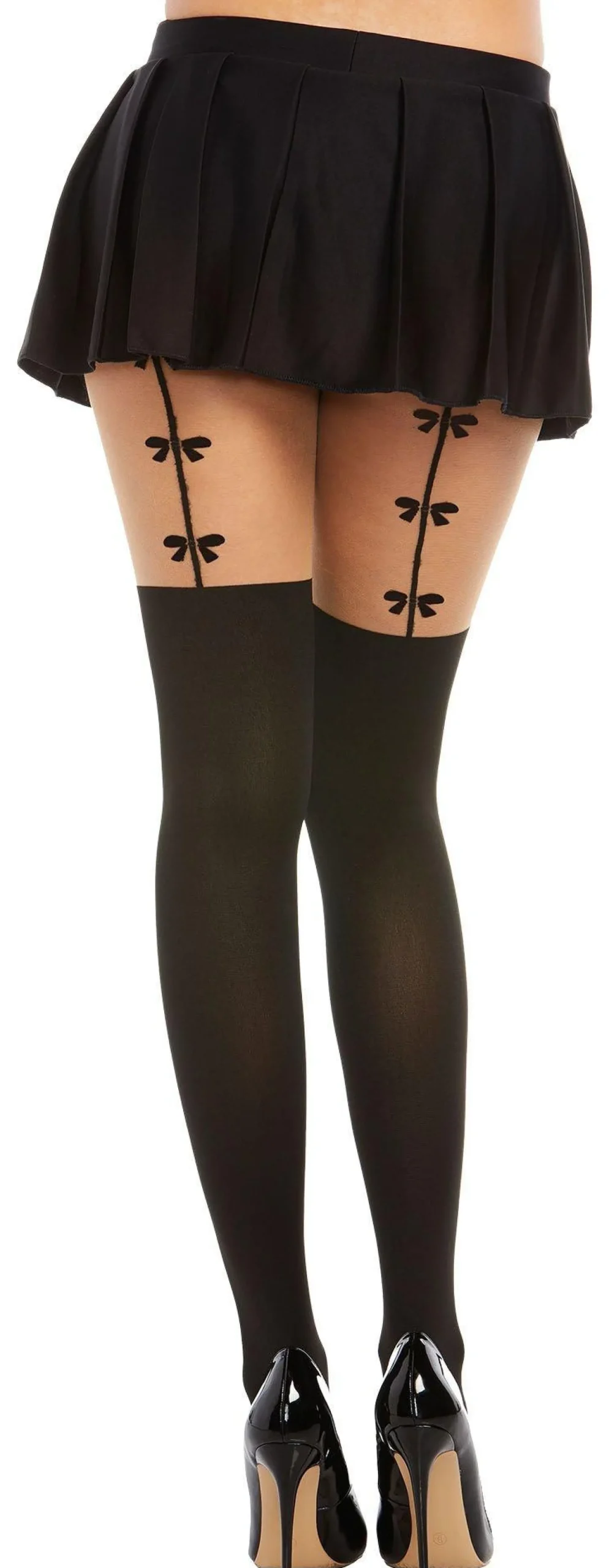 Flash Sale Black Opaque Pantyhose For Adults With Bow Garter Tights