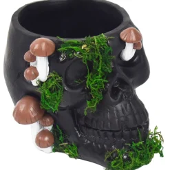 Party City Black Resin & Moss Skull & Mushroom Planter, 7.25In| Home Décor