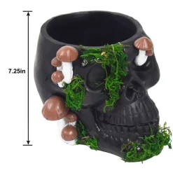 Party City Black Resin & Moss Skull & Mushroom Planter, 7.25In| Home Décor