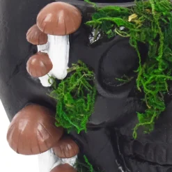 Party City Black Resin & Moss Skull & Mushroom Planter, 7.25In| Table Décor & Centerpieces