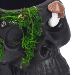 Party City Black Resin & Moss Skull & Mushroom Planter, 7.25In| Table Décor & Centerpieces