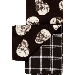 Party City Black Skulls & Plaid Fabric Kitchen Towels, 18In X 28In, 2Ct| Home Décor
