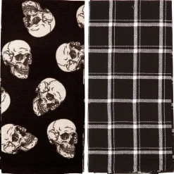 Party City Black Skulls & Plaid Fabric Kitchen Towels, 18In X 28In, 2Ct| Table Décor & Centerpieces
