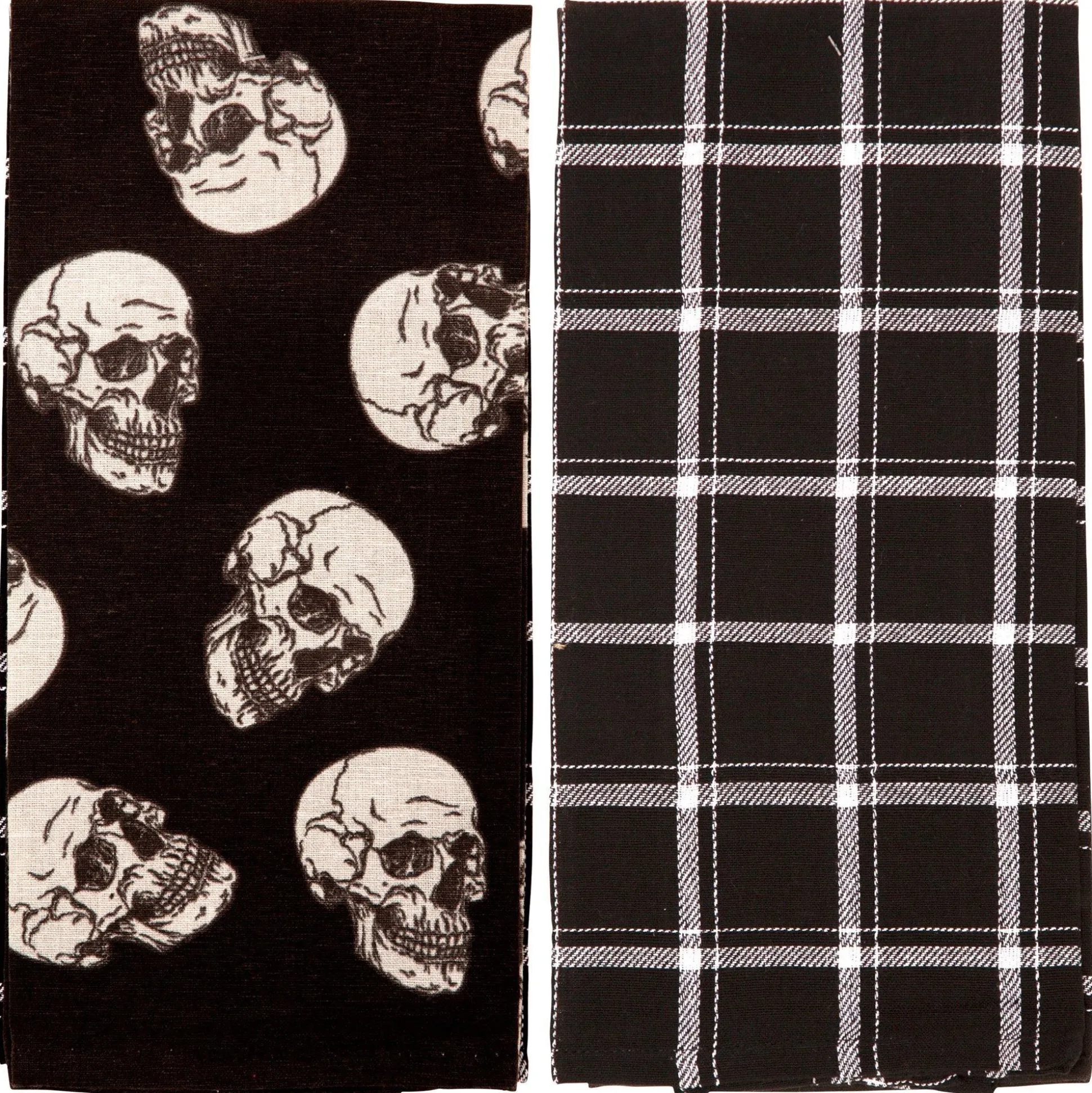 Party City Black Skulls & Plaid Fabric Kitchen Towels, 18In X 28In, 2Ct| Table Décor & Centerpieces