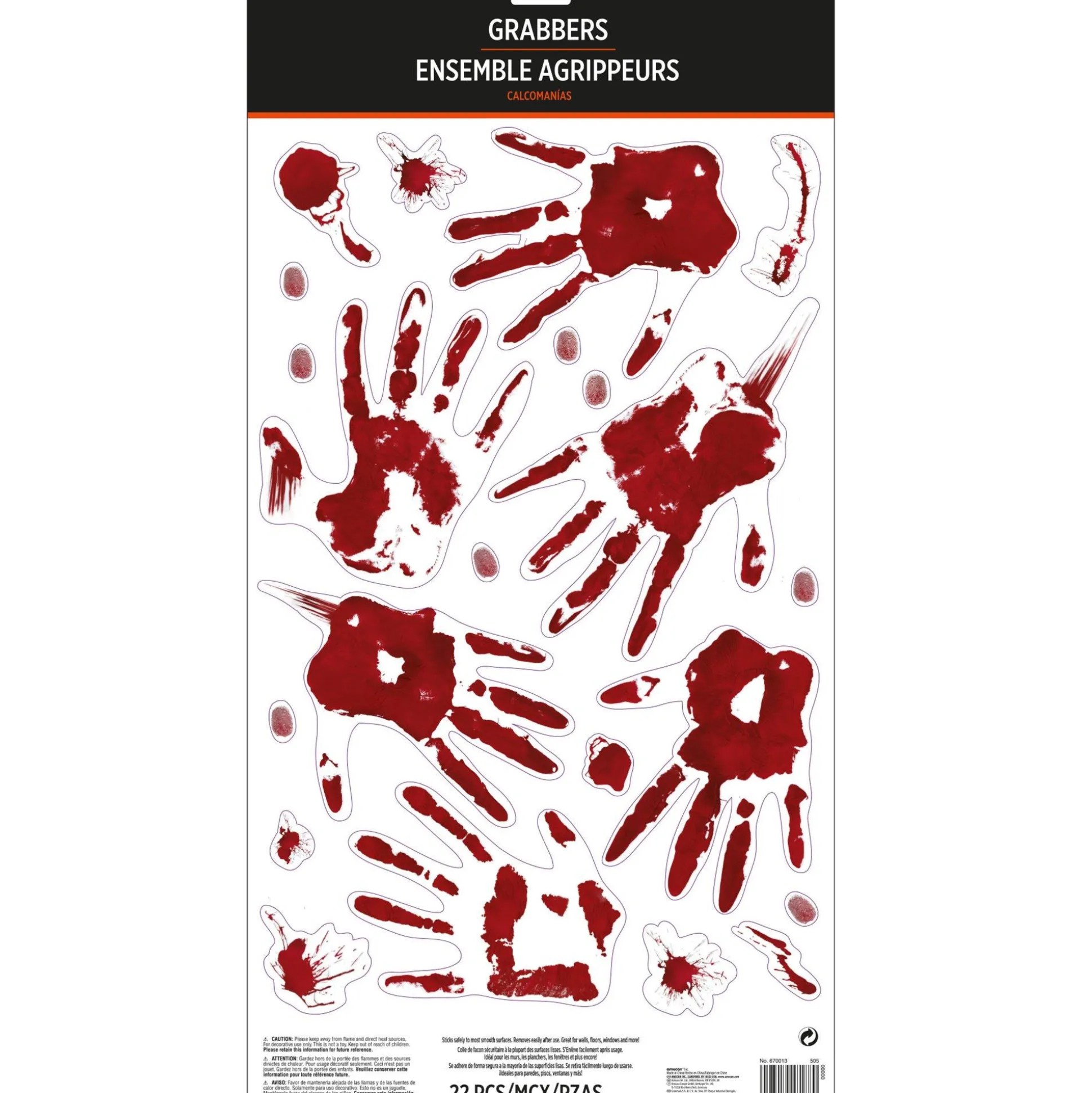 Party City Bloody Hand Print Wall Decals 19Pc| Window & Wall Décor